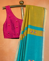 Olive Green Eri Saree with Soof Hand Embroidery