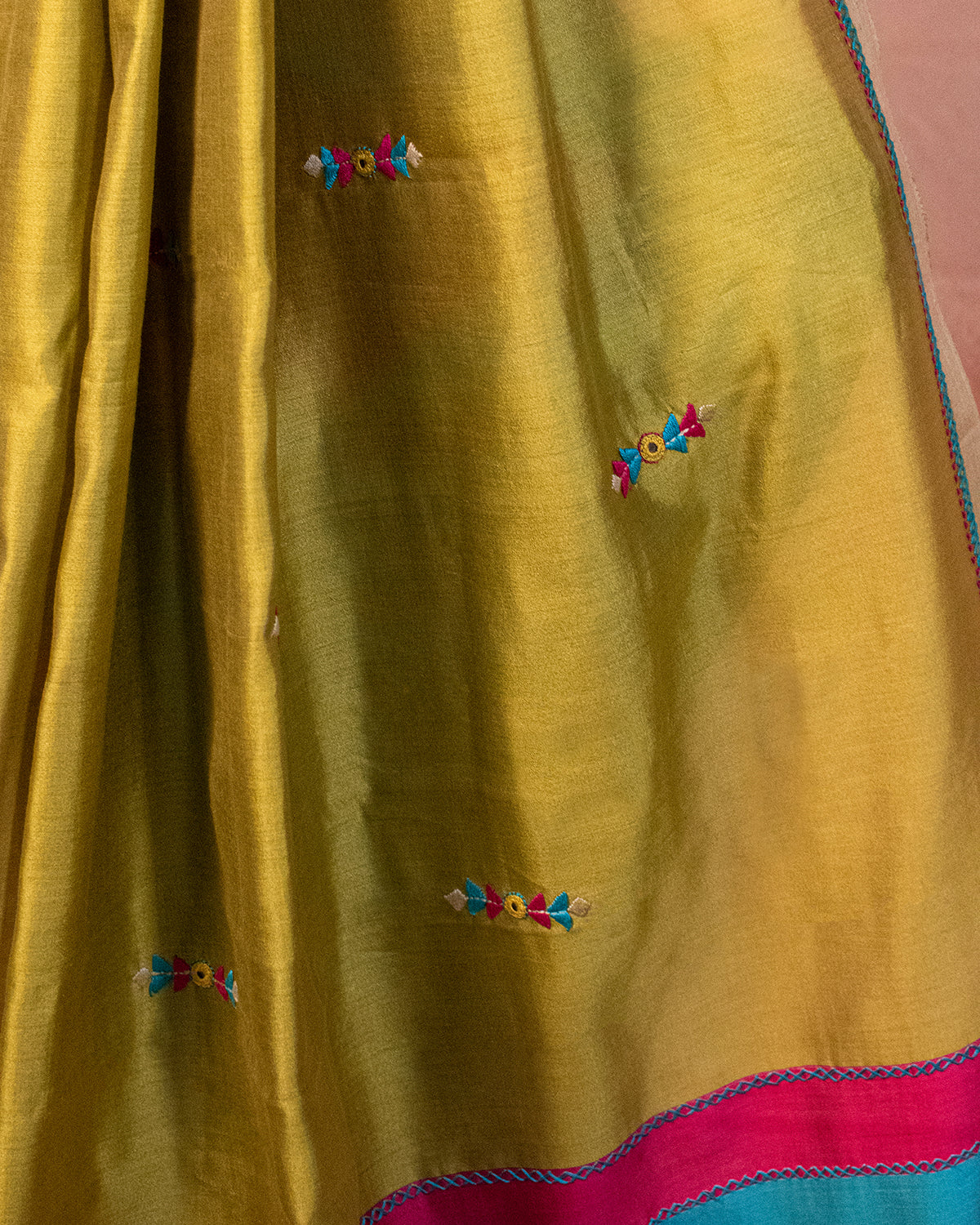 Olive Green Eri Saree with Soof Hand Embroidery