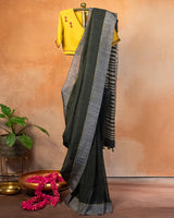 Charcoal Tussar Saree with Soof Hand Embroidery