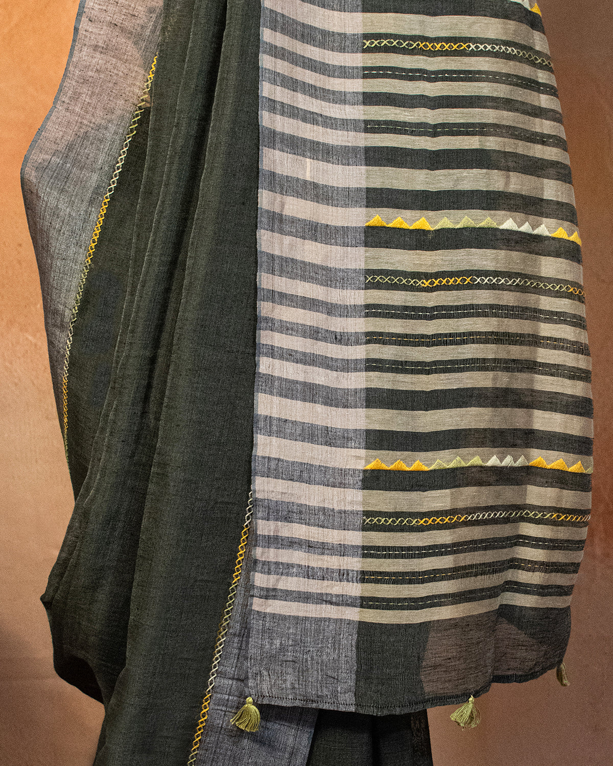 Charcoal Tussar Saree with Soof Hand Embroidery