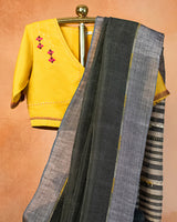 Charcoal Tussar Saree with Soof Hand Embroidery