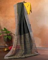 Charcoal Tussar Saree with Soof Hand Embroidery