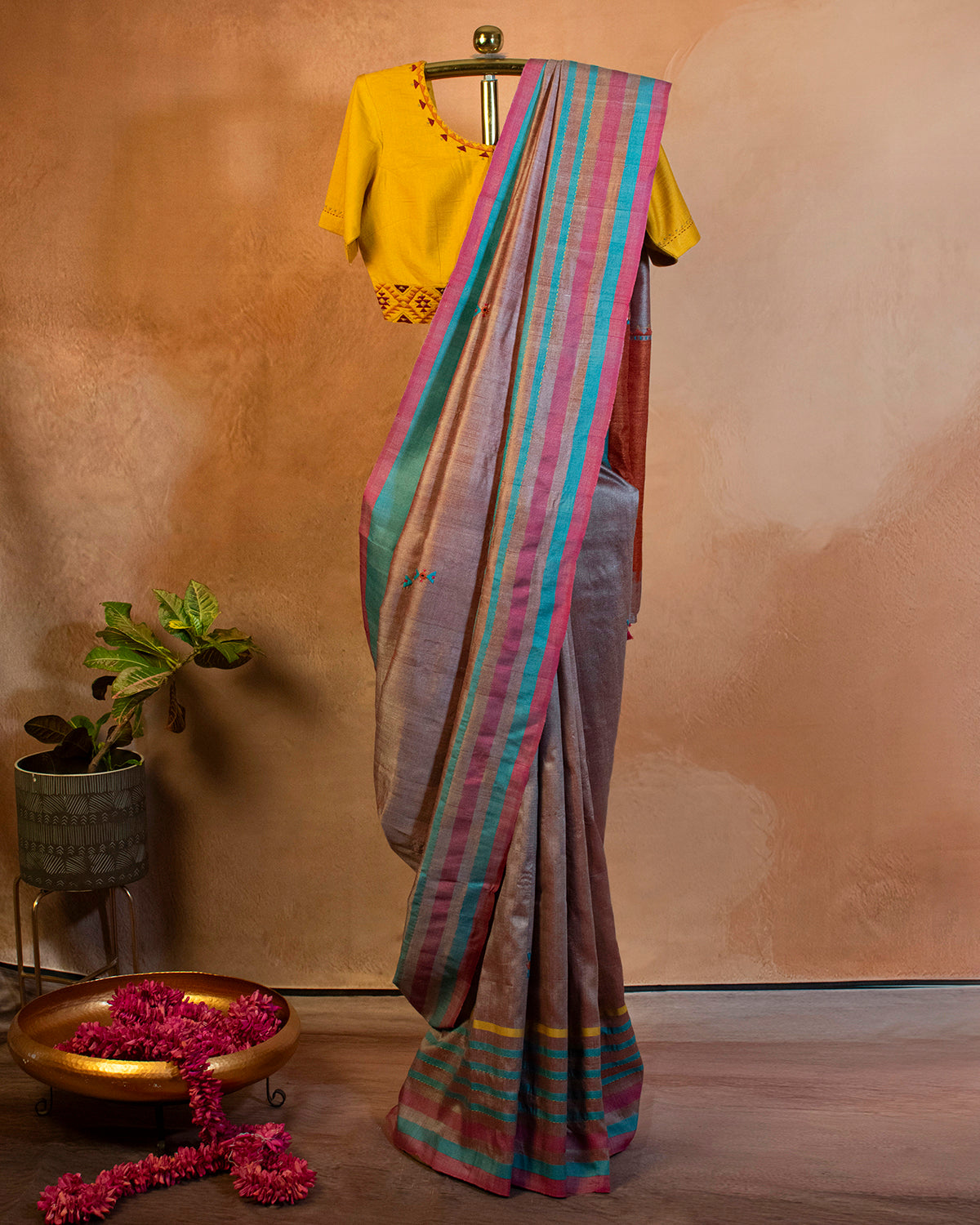 Rangat Tussar Saree with Soof Hand Embroidery