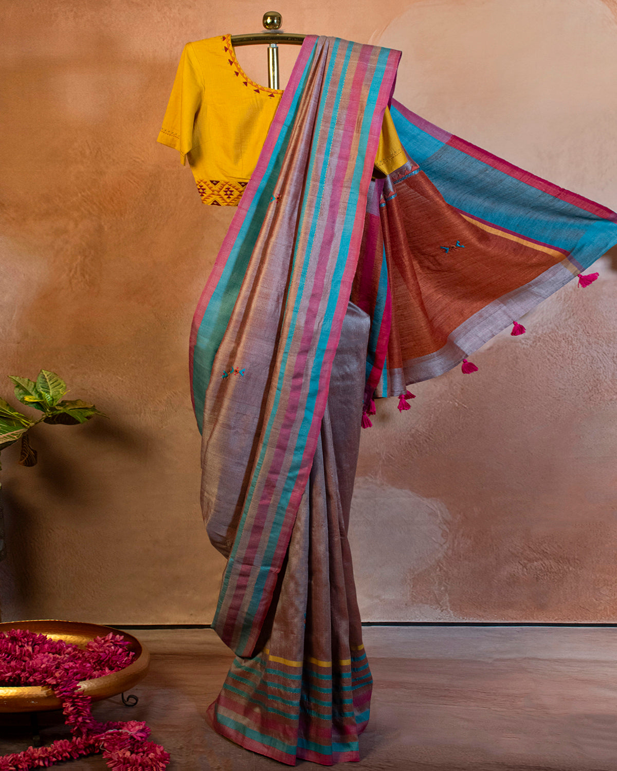 Rangat Tussar Saree with Soof Hand Embroidery