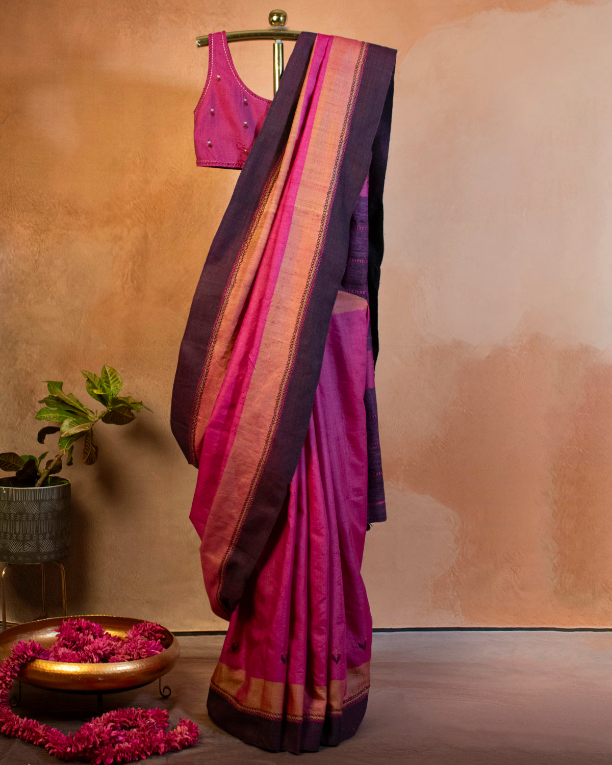 Rani Tussar Saree with Soof Hand Embroidery