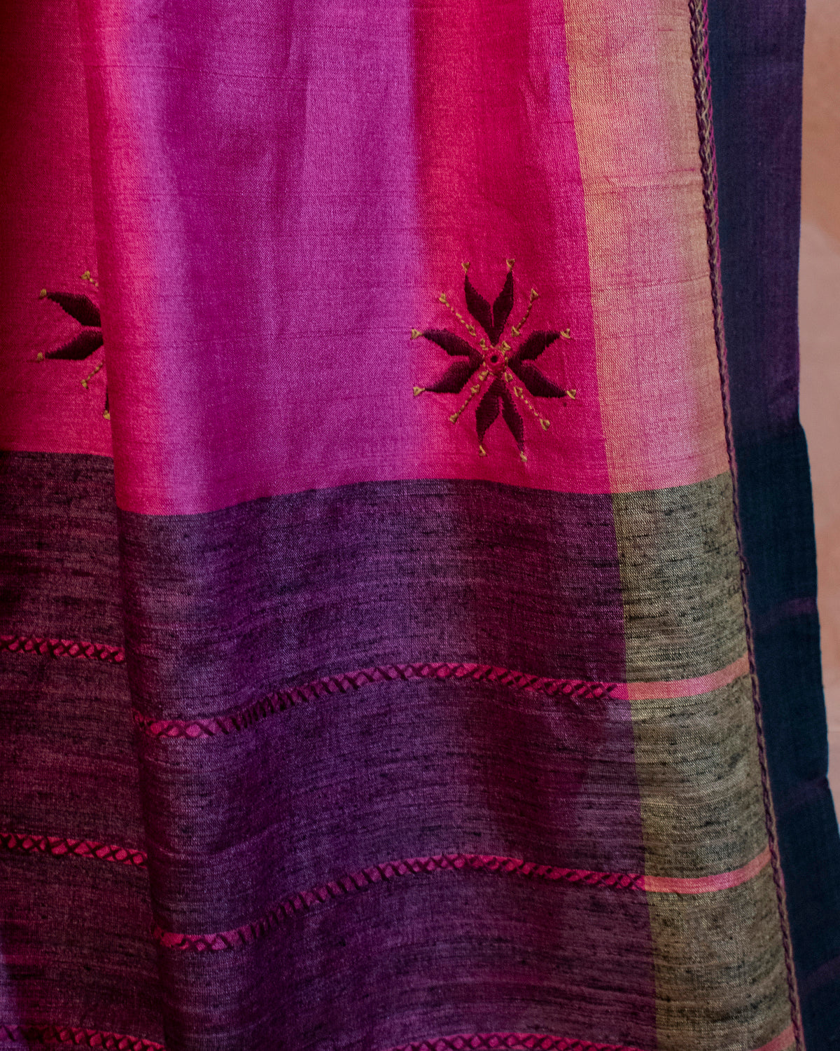 Rani Tussar Saree with Soof Hand Embroidery