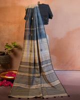 Kaala-Saleti Tussar Saree with Soof Hand Embroidery