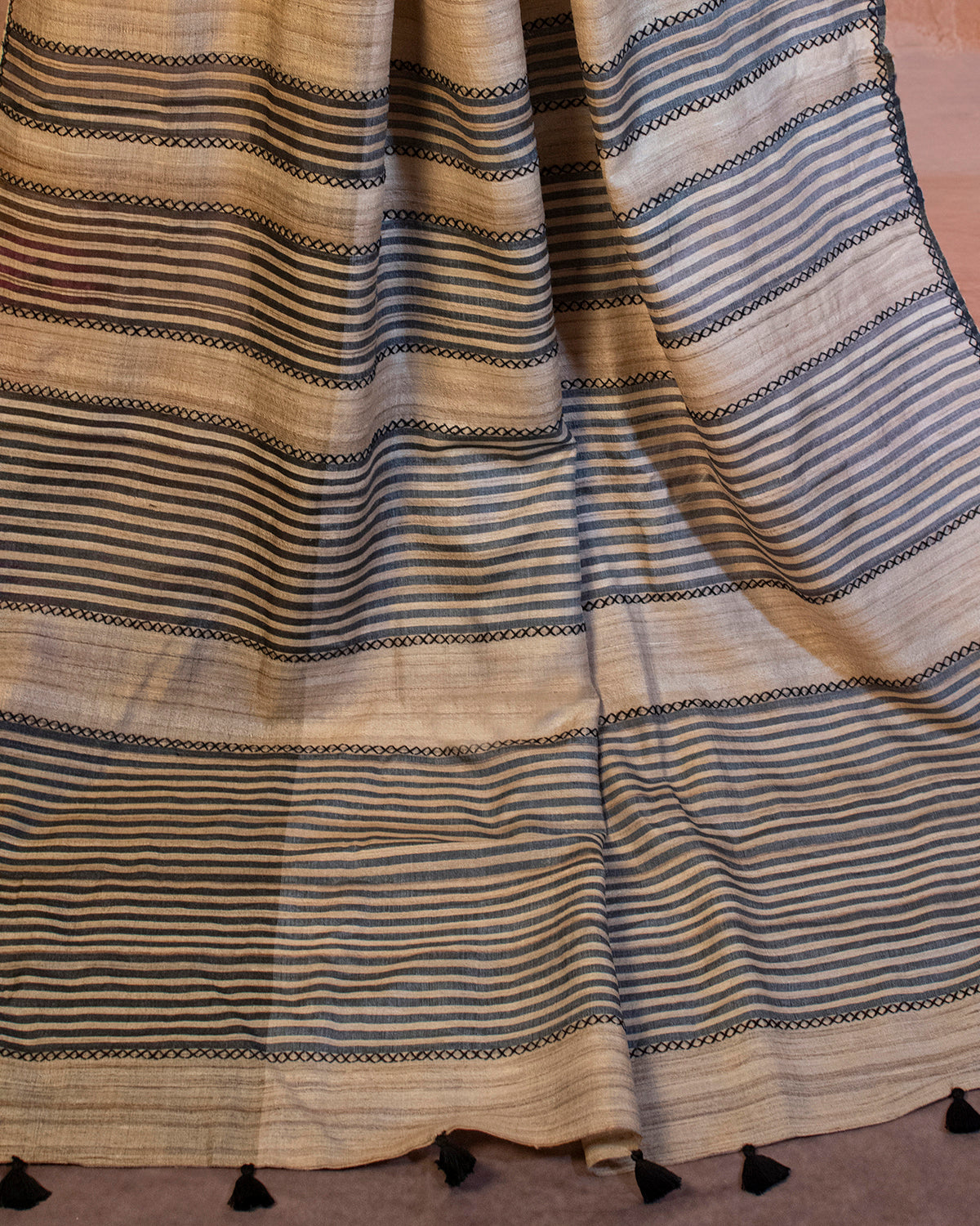 Kaala-Saleti Tussar Saree with Soof Hand Embroidery