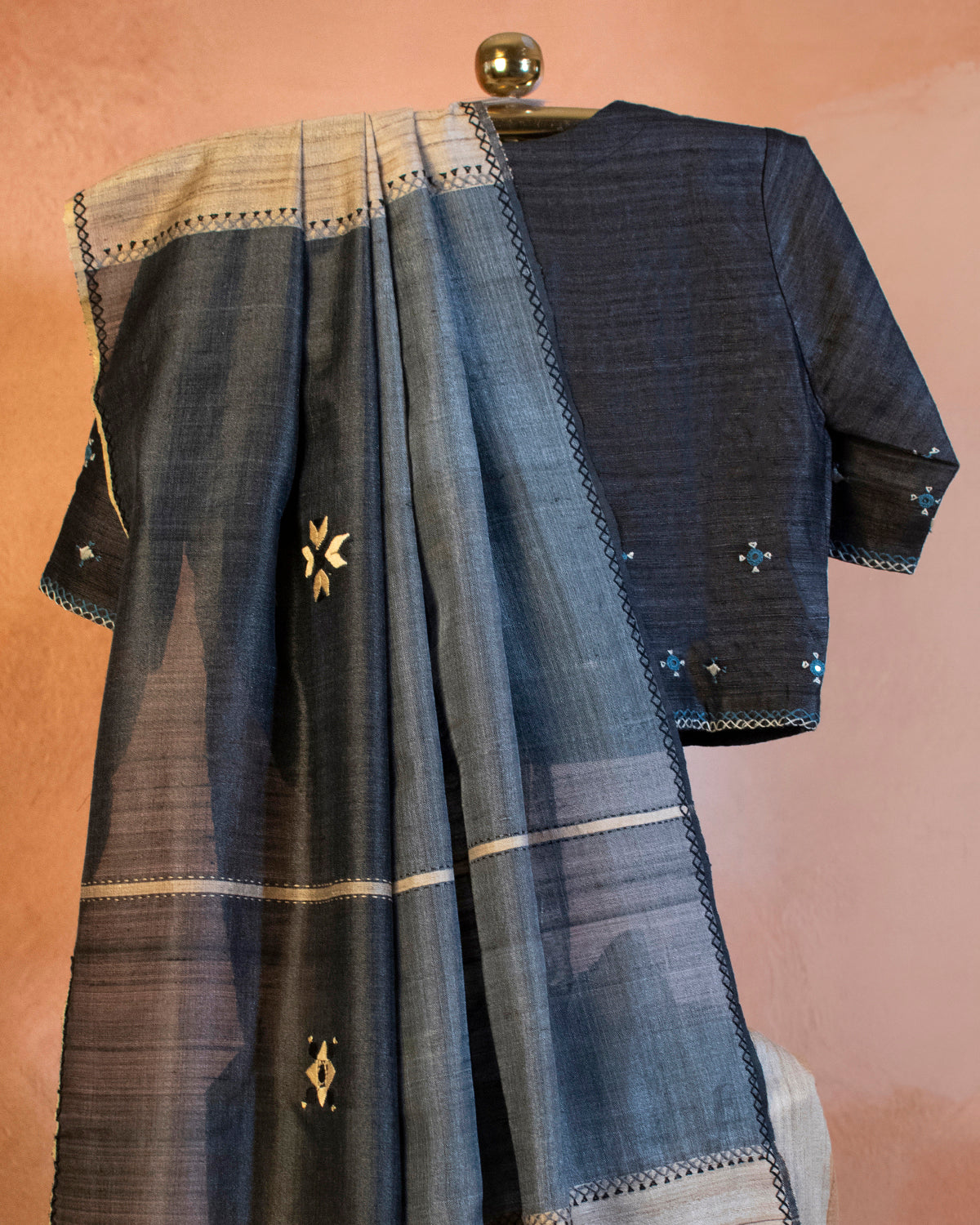 Kaala-Saleti Tussar Saree with Soof Hand Embroidery