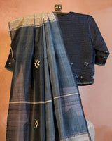 Kaala-Saleti Tussar Saree with Soof Hand Embroidery