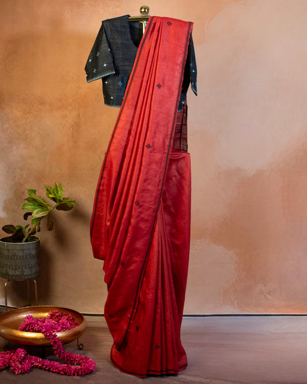 Laal Tussar Saree with Soof Hand Embroidery
