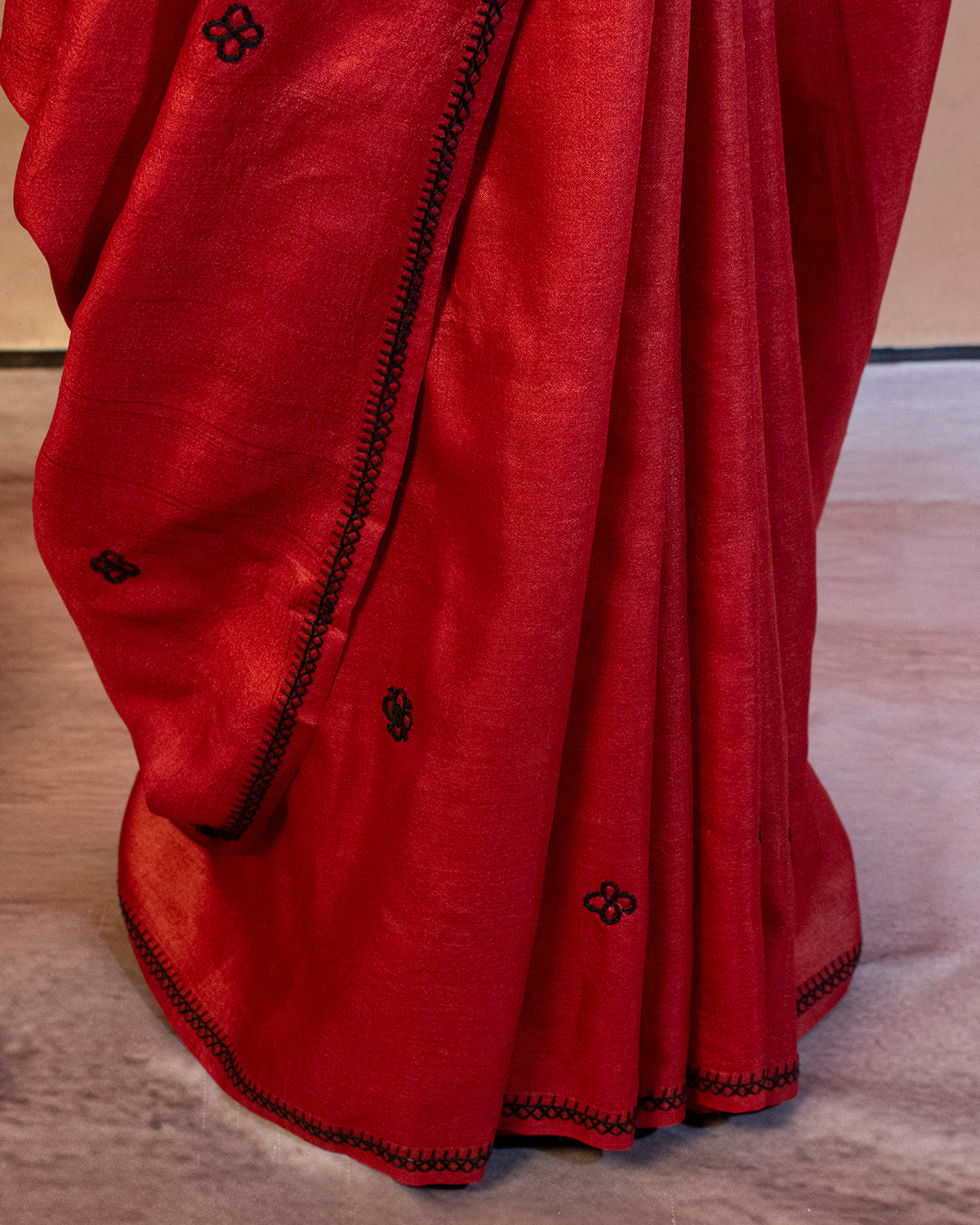 Laal Tussar Saree with Soof Hand Embroidery