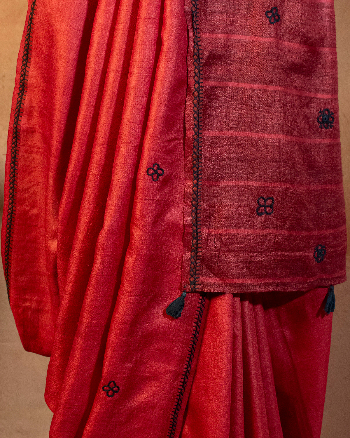 Laal Tussar Saree with Soof Hand Embroidery
