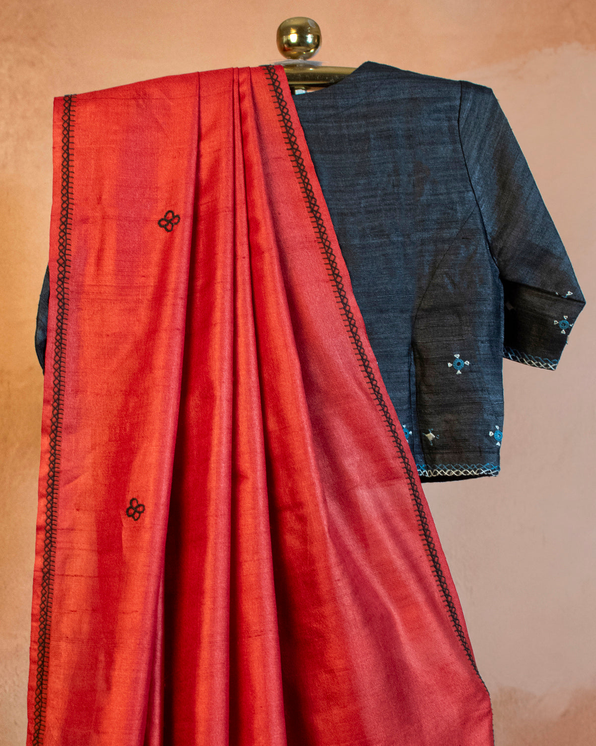 Laal Tussar Saree with Soof Hand Embroidery