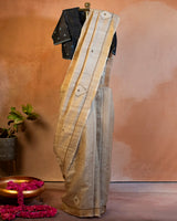 Beige Tussar Saree with Soof Hand Embroidery