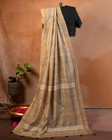 Beige Tussar Saree with Soof Hand Embroidery