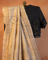 Beige Tussar Saree with Soof Hand Embroidery