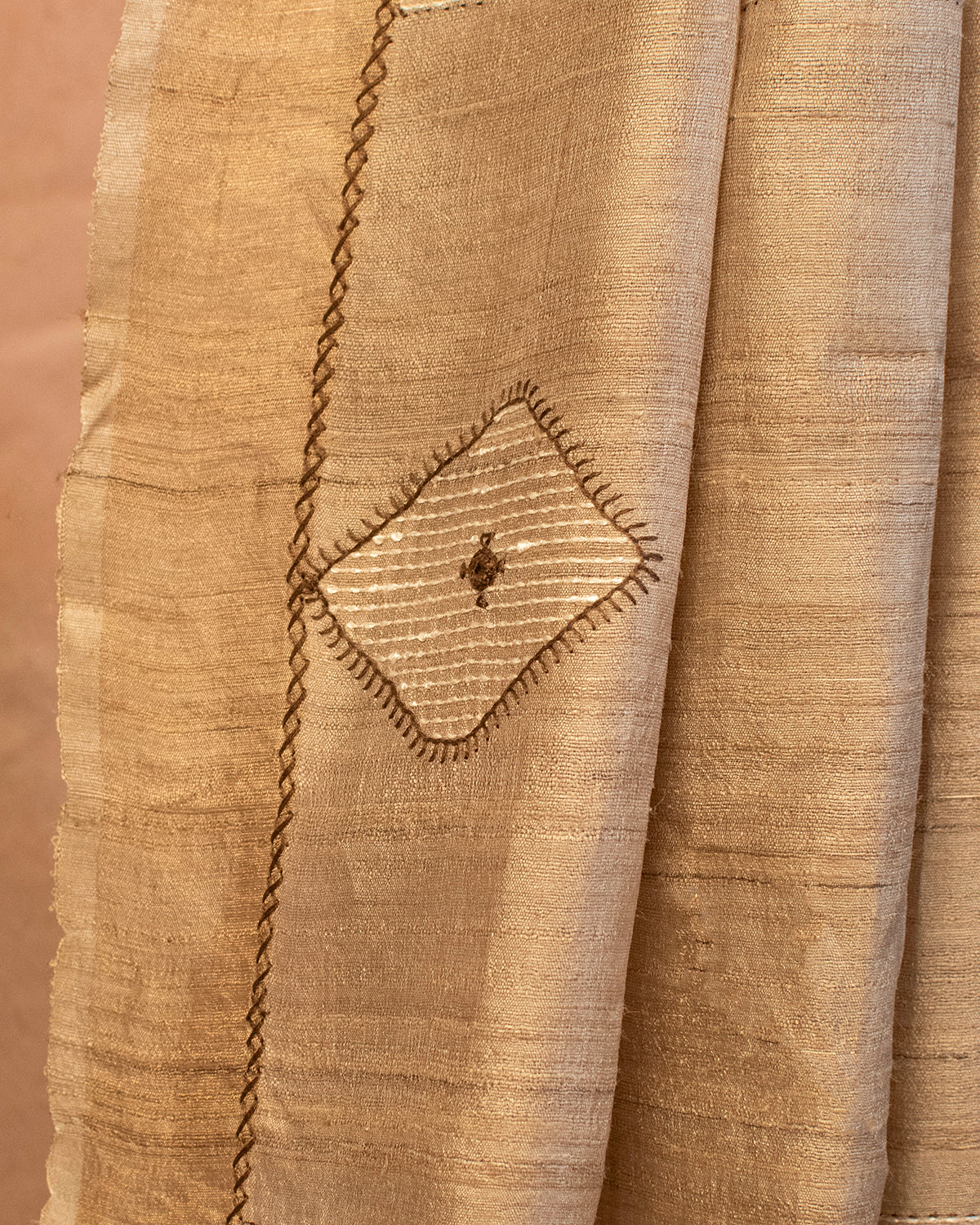 Beige Tussar Saree with Soof Hand Embroidery