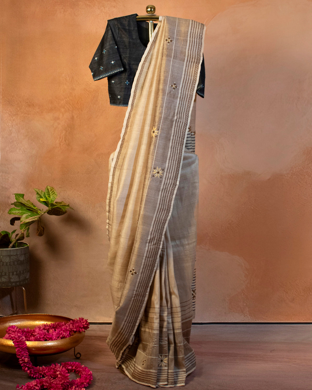 Bhuri Tussar Saree with Soof Hand Embroidery