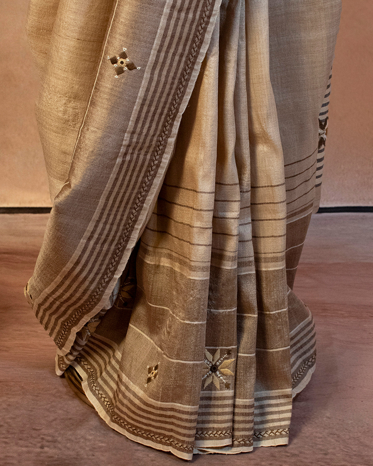 Bhuri Tussar Saree with Soof Hand Embroidery