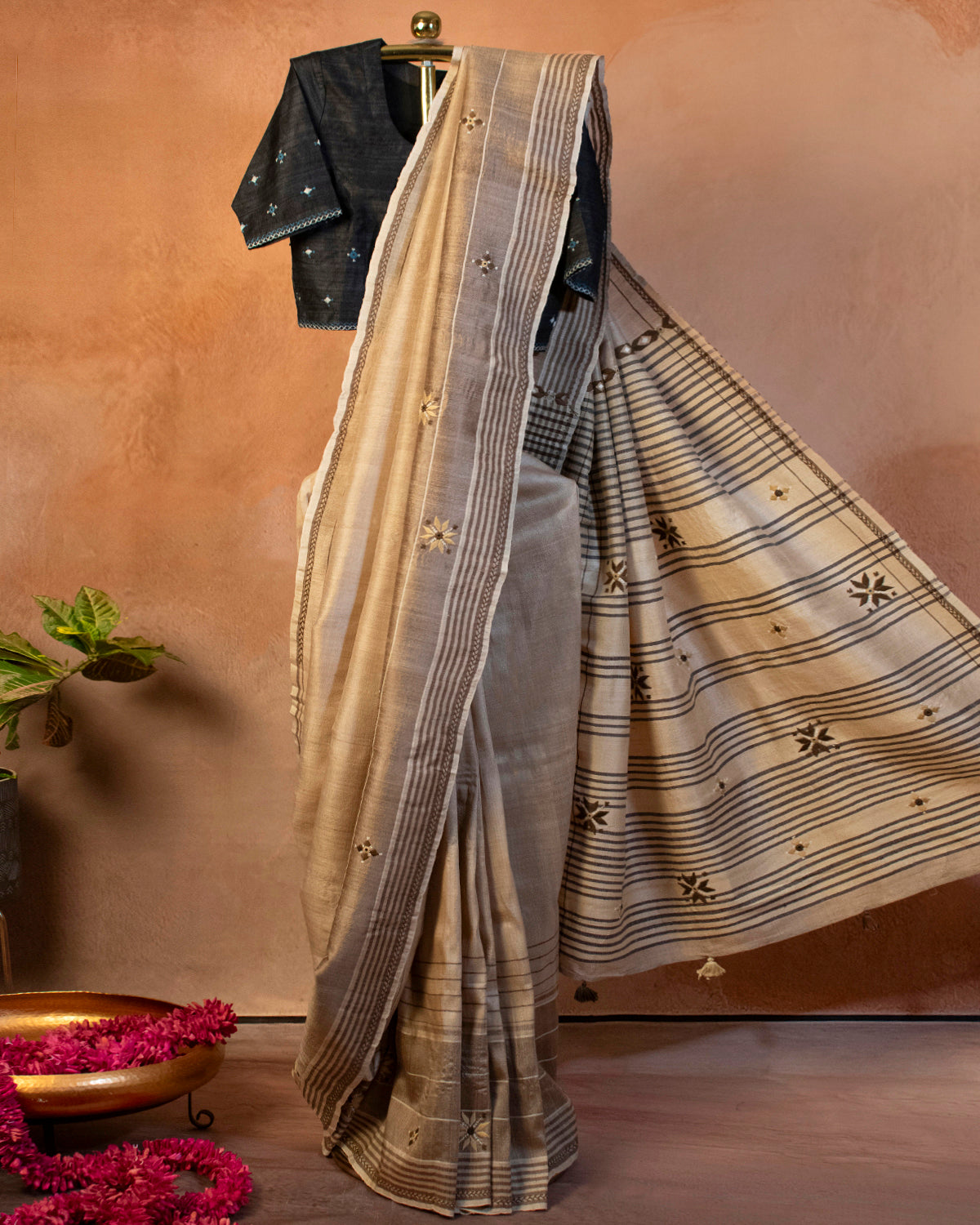 Bhuri Tussar Saree with Soof Hand Embroidery