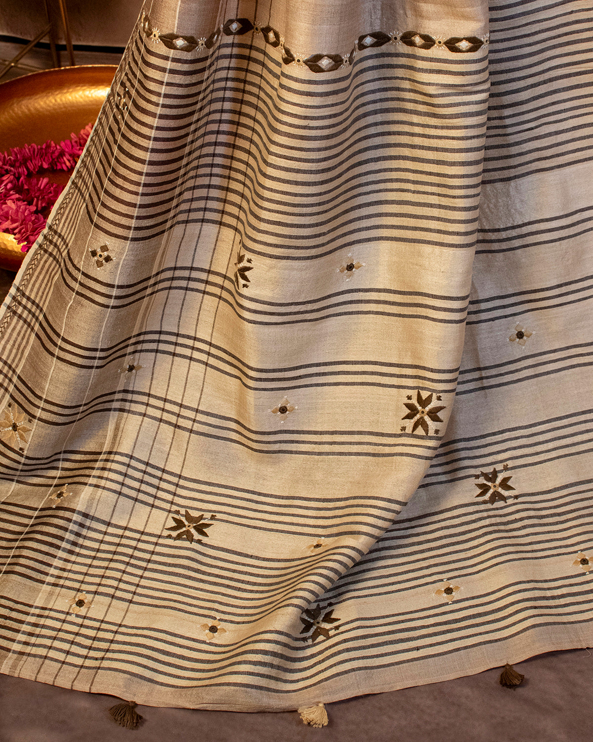 Bhuri Tussar Saree with Soof Hand Embroidery