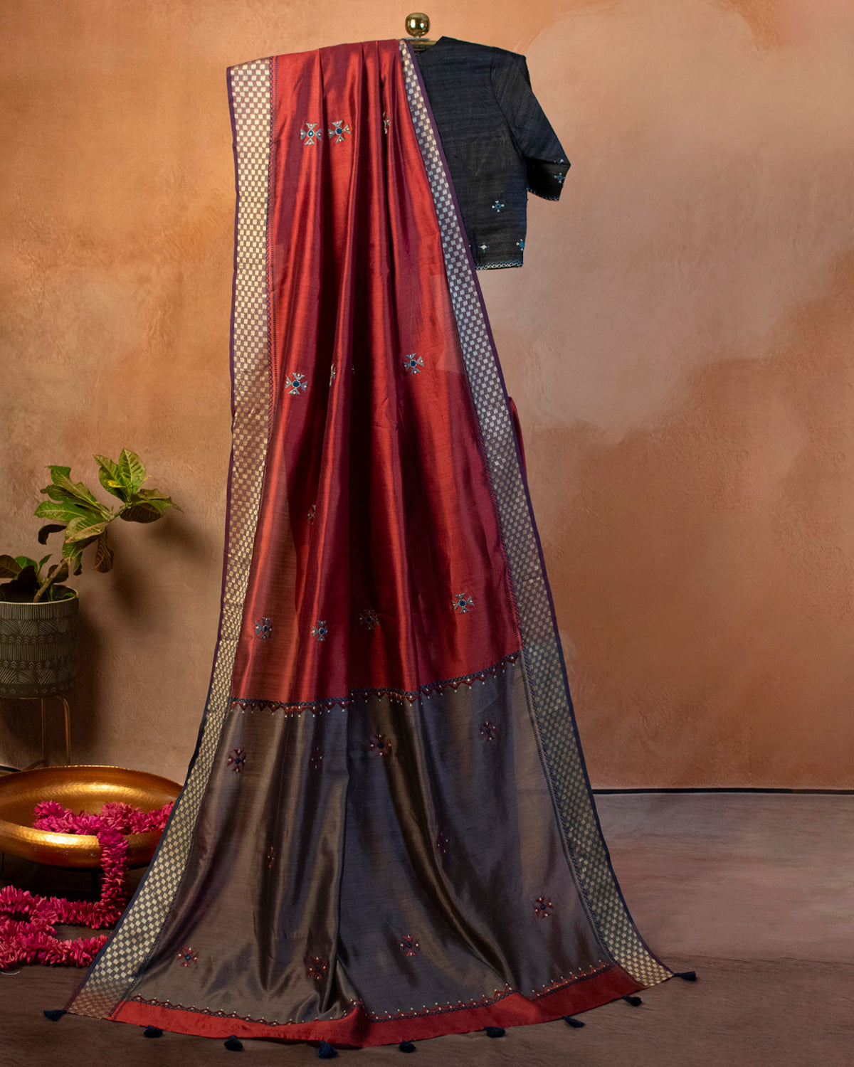 Maroon Eri Saree with Soof Hand Embroidery