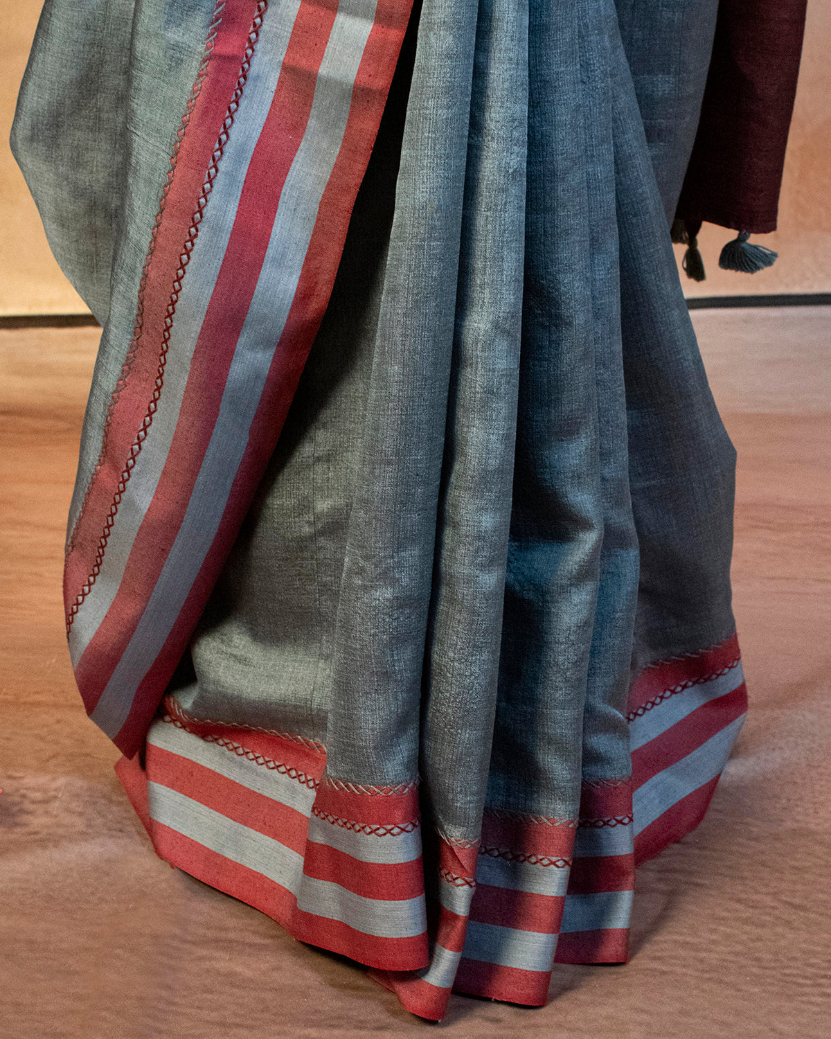 Lajvardi Tussar Saree with Soof Hand Embroidery
