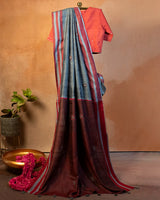 Lajvardi Tussar Saree with Soof Hand Embroidery