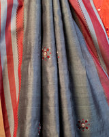 Lajvardi Tussar Saree with Soof Hand Embroidery