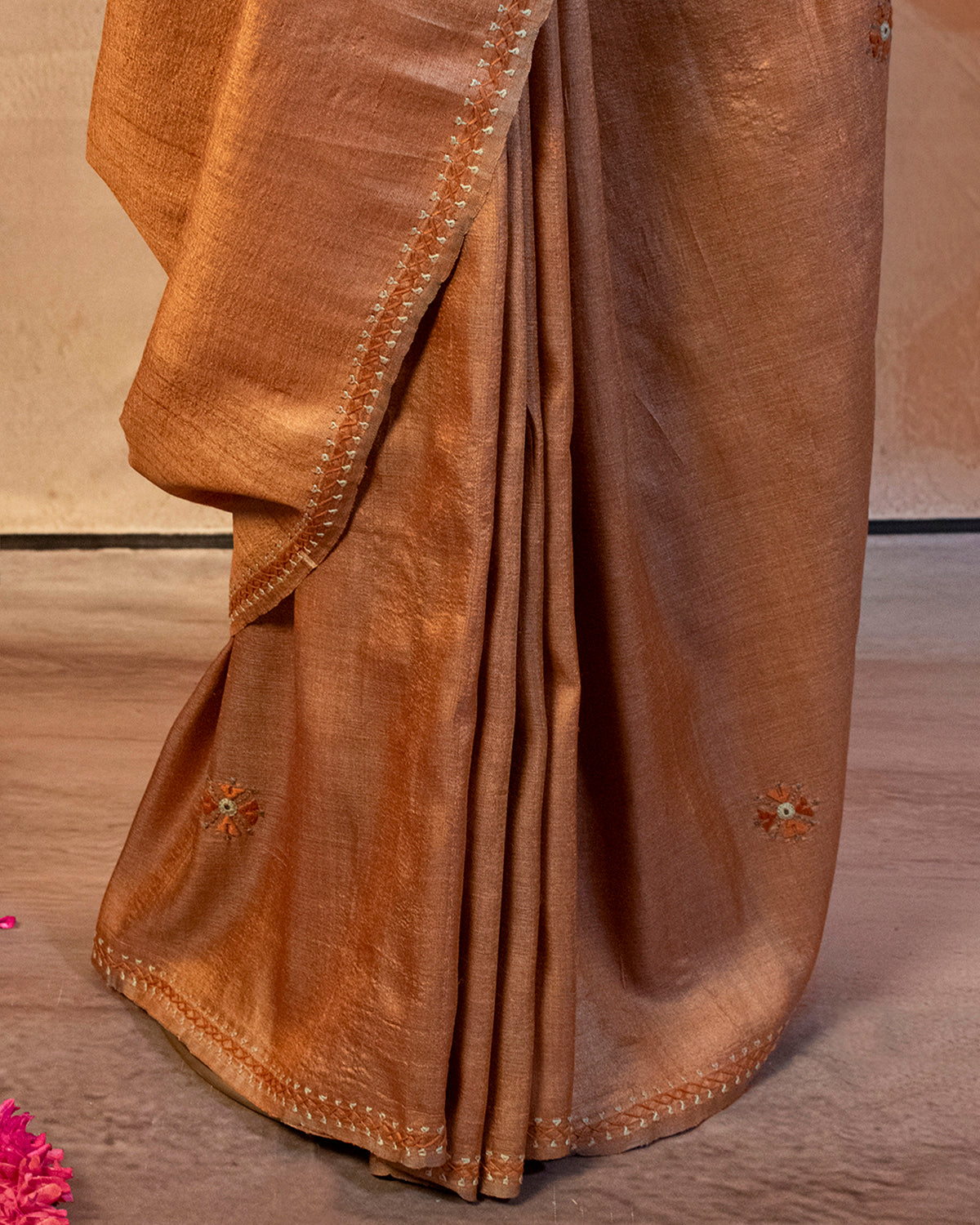 Basanti Tussar Saree with Soof Hand Embroidery