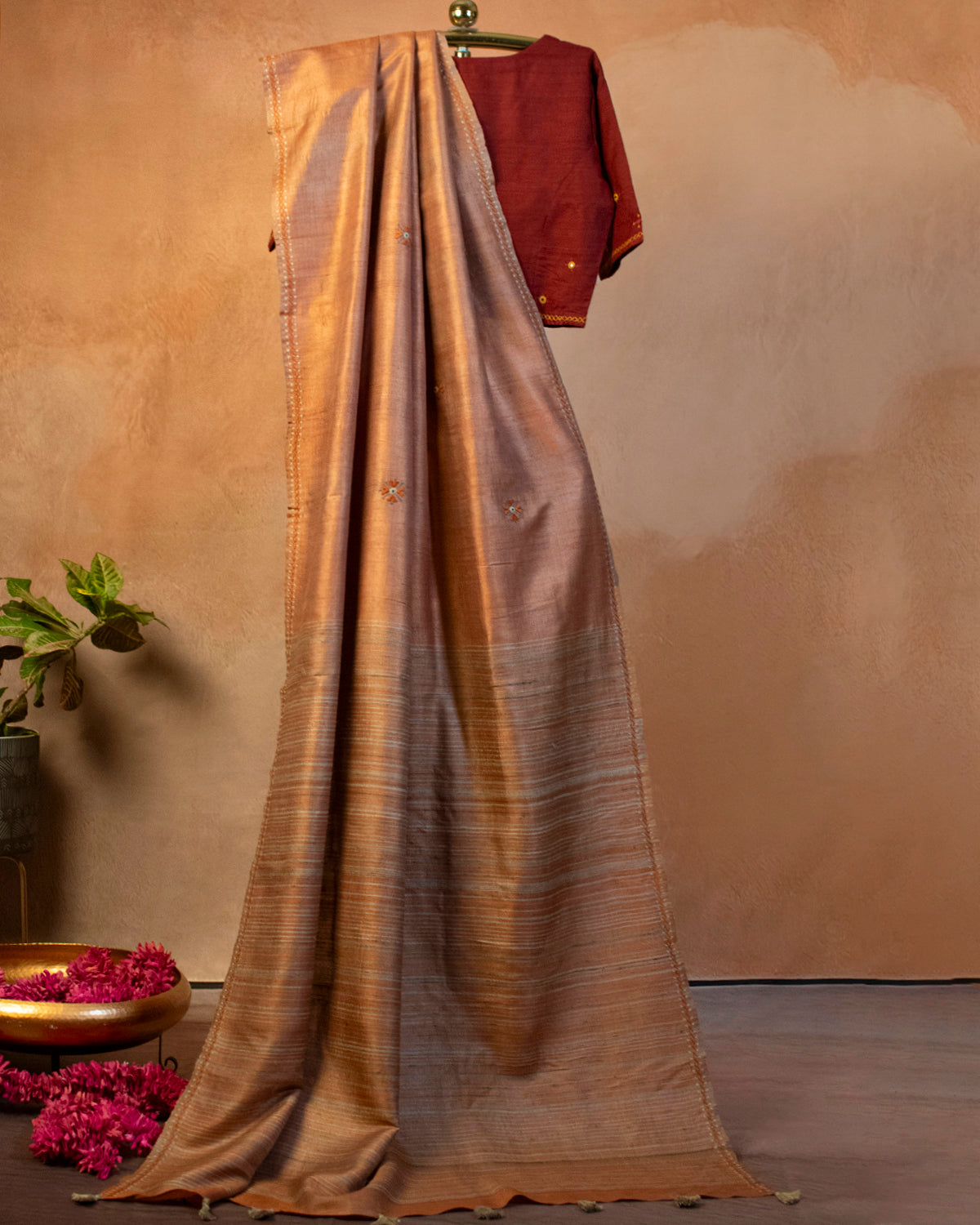 Basanti Tussar Saree with Soof Hand Embroidery