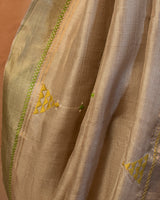 Sona-Chandi Tussar Saree with Soof Hand Embroidery