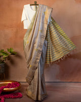 Sona-Chandi Tussar Saree with Soof Hand Embroidery
