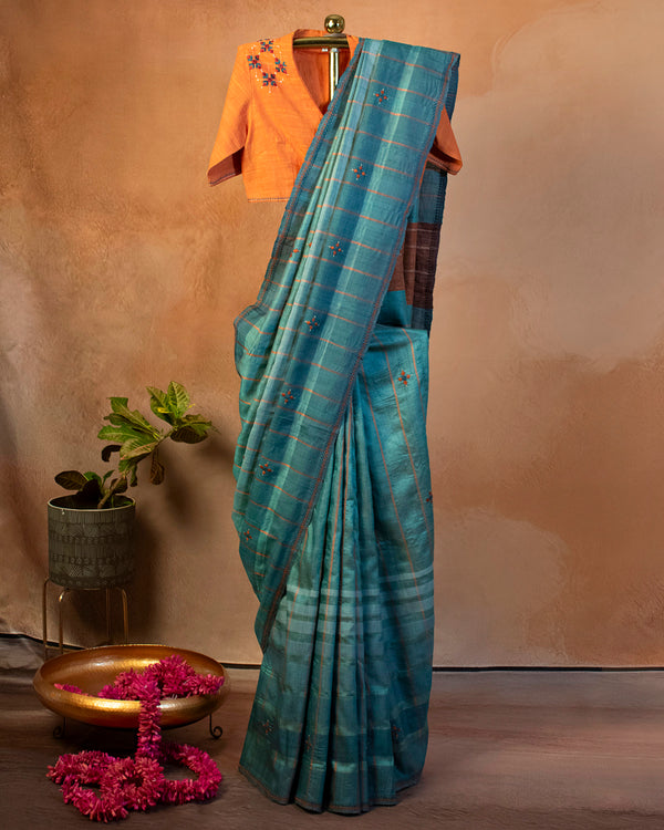 Mayur Pankh Tussar Saree with Soof Hand Embroidery