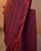 Purple Cotton Saree with Hand Embroidery