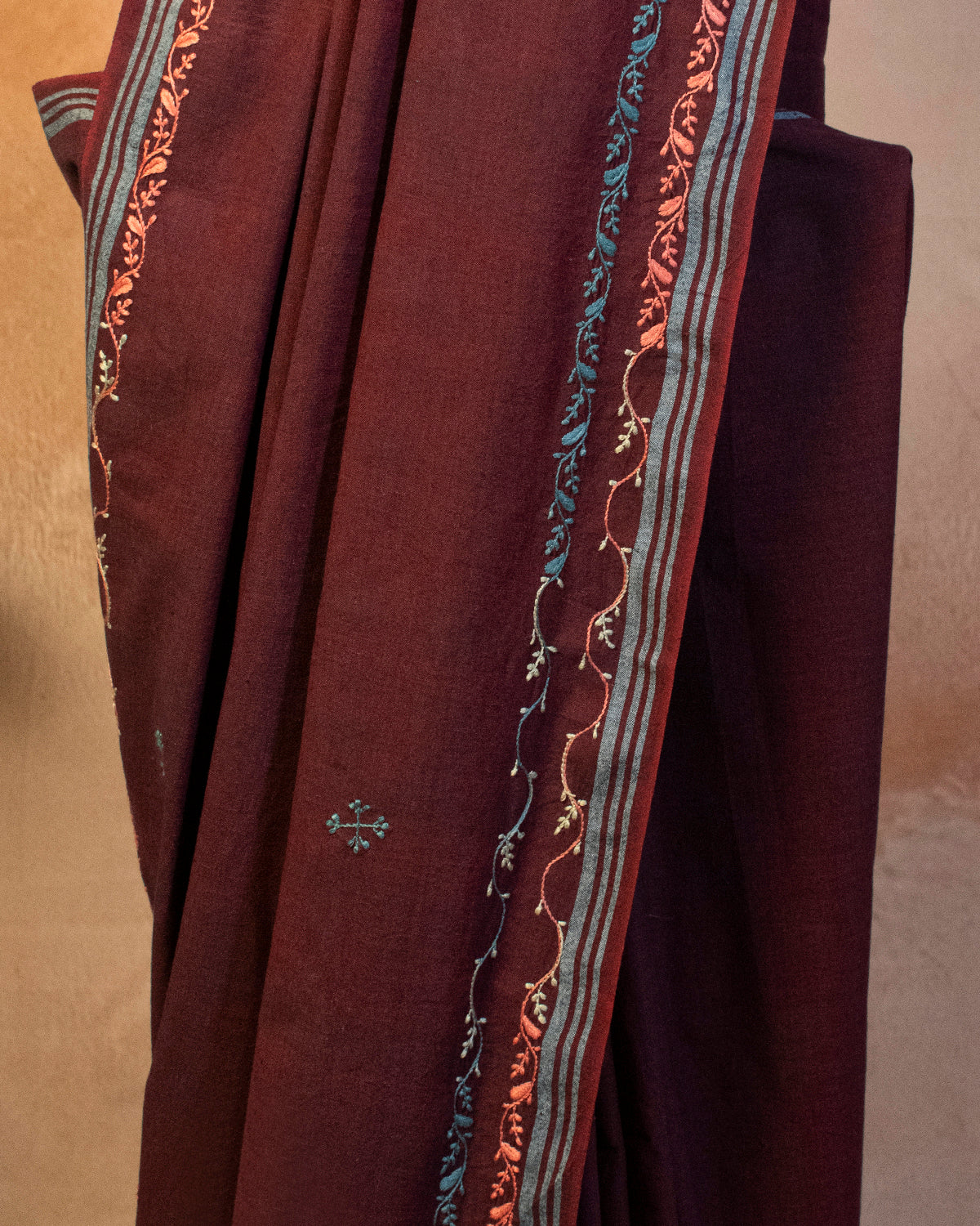 Gahra Laal Cotton Saree with Hand Embroidery