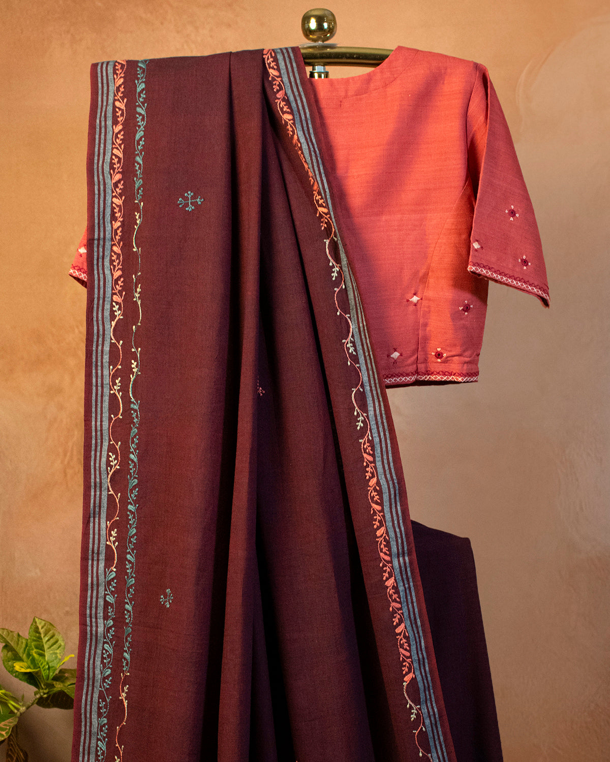 Gahra Laal Cotton Saree with Hand Embroidery