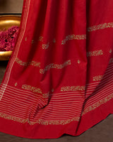 Surkh Cotton Saree with Hand Embroidery