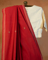 Surkh Cotton Saree with Hand Embroidery