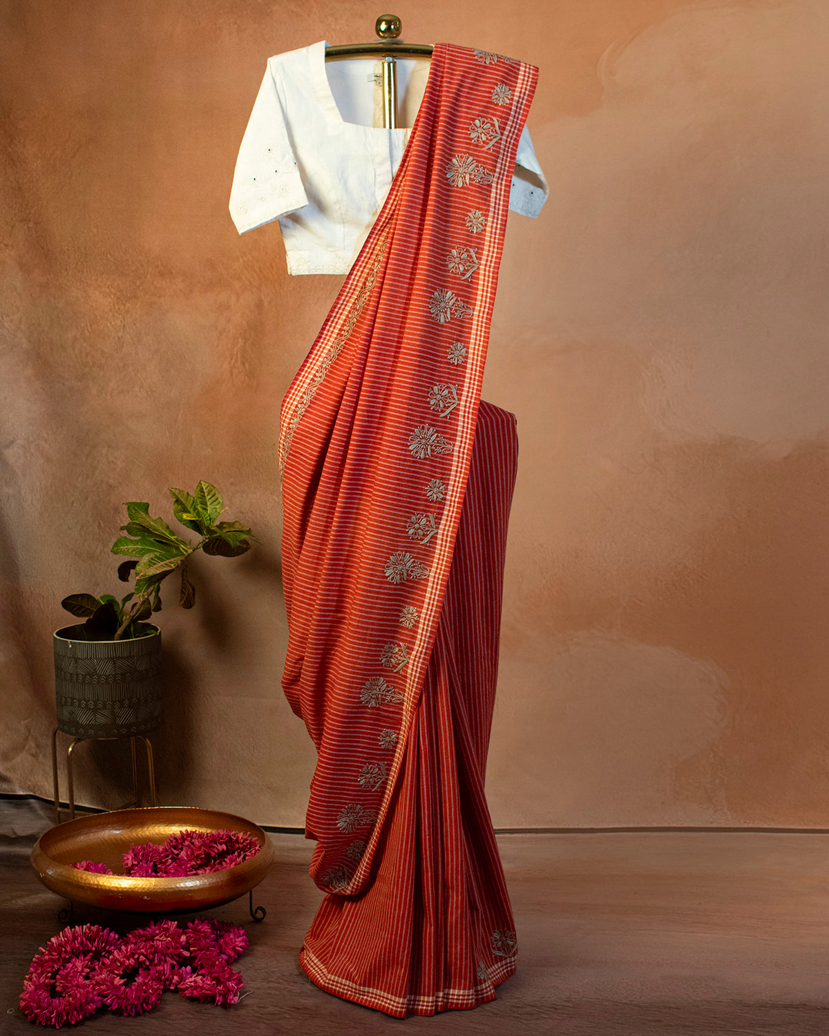 Santari Cotton Saree with Hand Embroidery