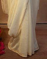 Saba Off-White Crewel Embroidered Clover Leaf Flower Saree