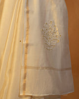 Saba Off-White Crewel Embroidered Clover Leaf Flower Saree