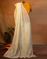 Saba Off-White Crewel Embroidered Clover Leaf Flower Saree