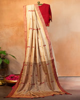 Badami Tussar Saree with Soof Hand Embroidery