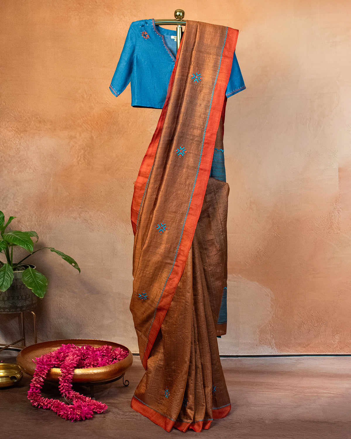 Copper Muga Saree with Soof Hand Embroidery