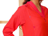 Aashvi Coral V-Neck Mangalgiri Cotton Kurta With Desert Hand Embroidery