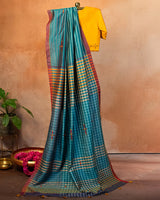 Teal Tussar Saree with Soof Hand Embroidery