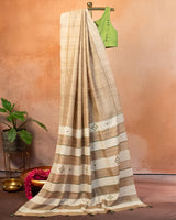 Beige Tussar Saree with Soof Hand Embroidery