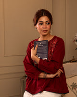 Paheli Maroon Side-Gather Cotton Top With Pakka Hand Embroidery